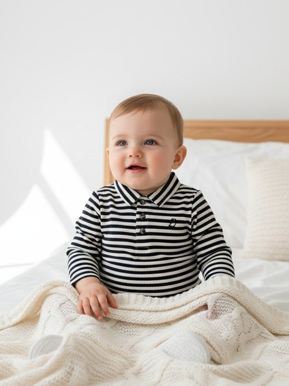 NWT - ME & HENRY Collared Long Sleeve Bodysuit Navy & White stripe - Size 12/18m